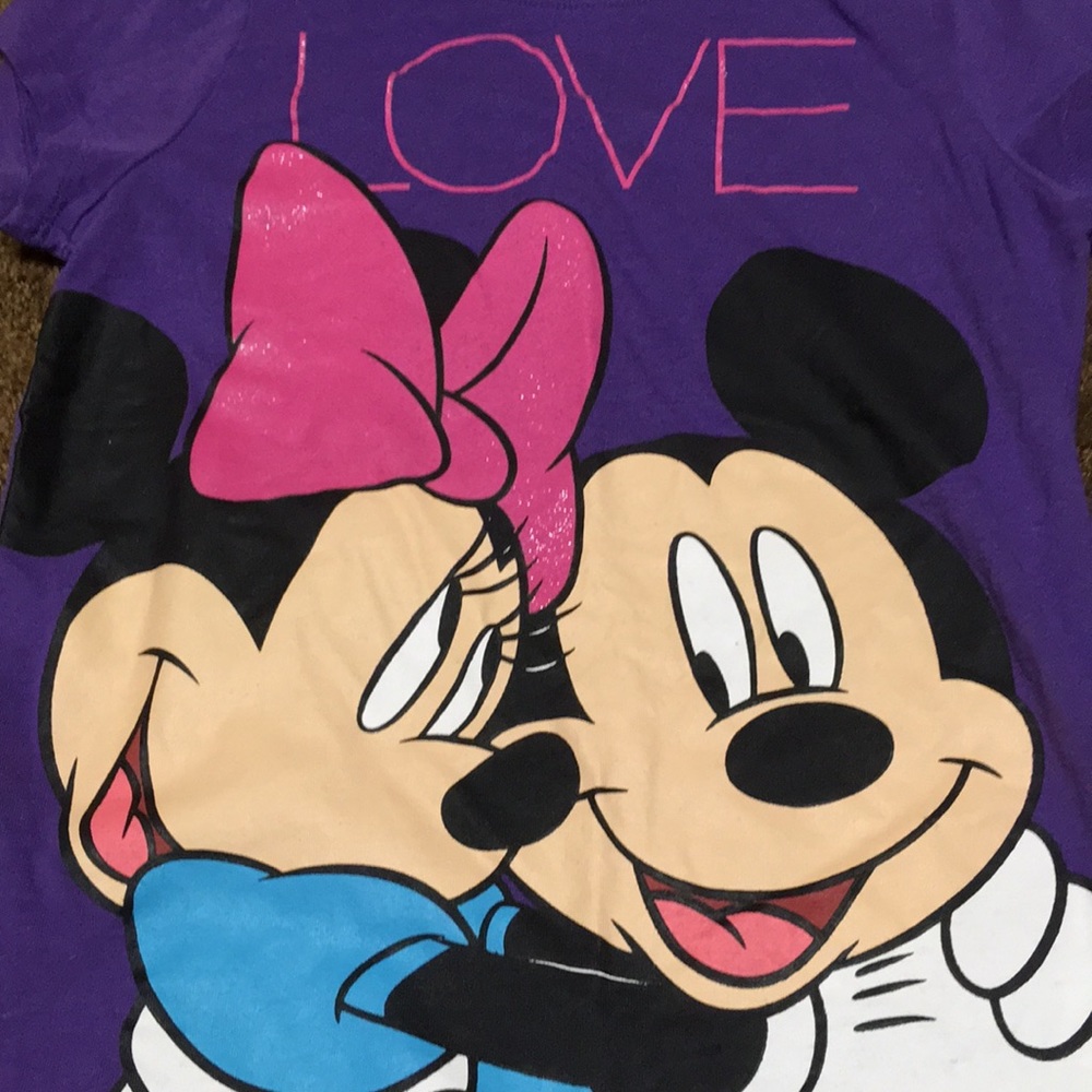 Mickey & Minnie Girls size 7-8 Disney purple tshirt EUC